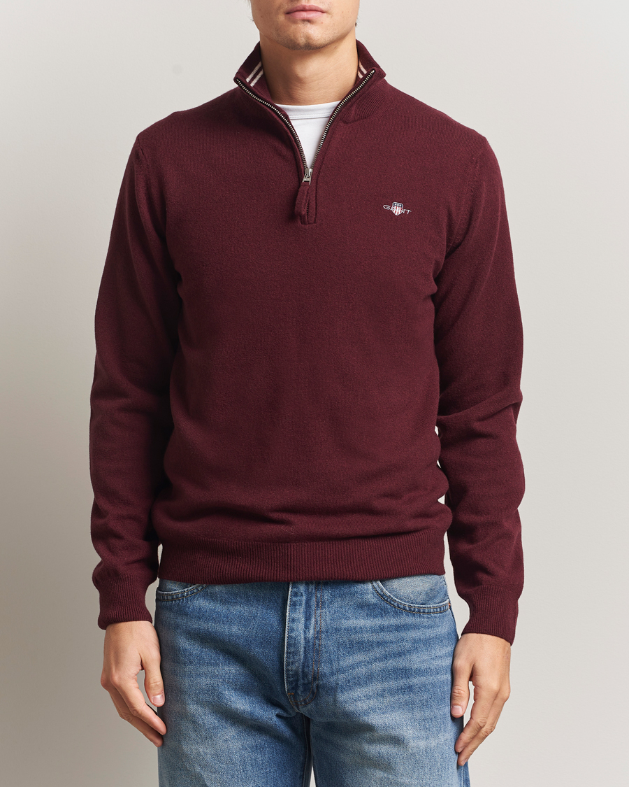 Men | Sweaters & Knitwear | Gant | Superfine Lambswool Half Zip Bordeaux Melange