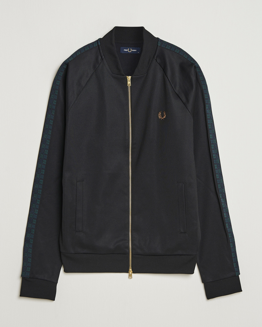 Fred Perry Blackwatch Tartan Taped Track Jacket Black at