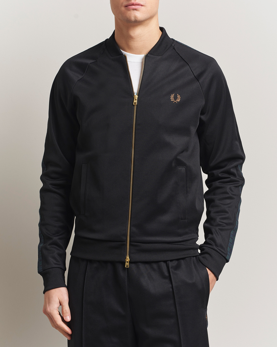 Fred Perry Blackwatch Tartan Taped Track Jacket Black at