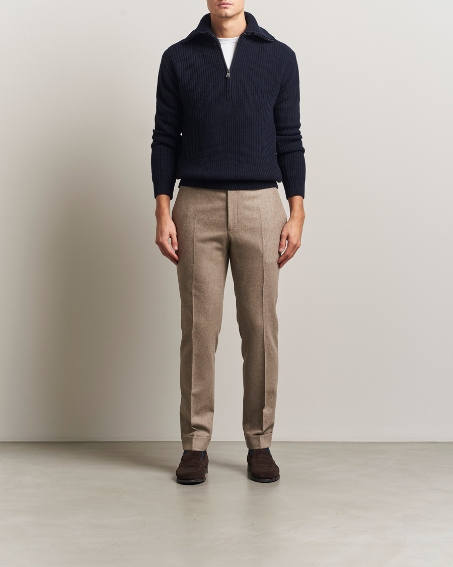 Oscar Jacobson Mauritz Chunky Wool Half-Zip Navy at CareOfCarl.com