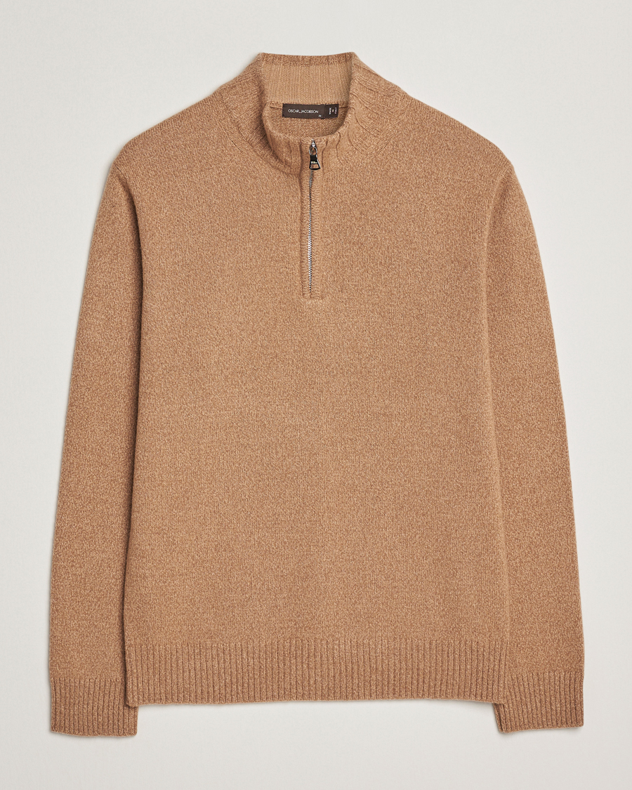 Men | Sweaters & Knitwear | Oscar Jacobson | Paul Wool/Cashmere Half-Zip Beige