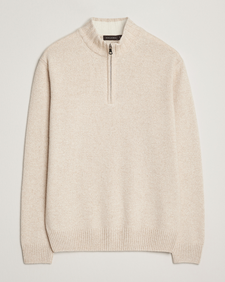 Men | Sweaters & Knitwear | Oscar Jacobson | Paul Wool/Cashmere Half-Zip Creme
