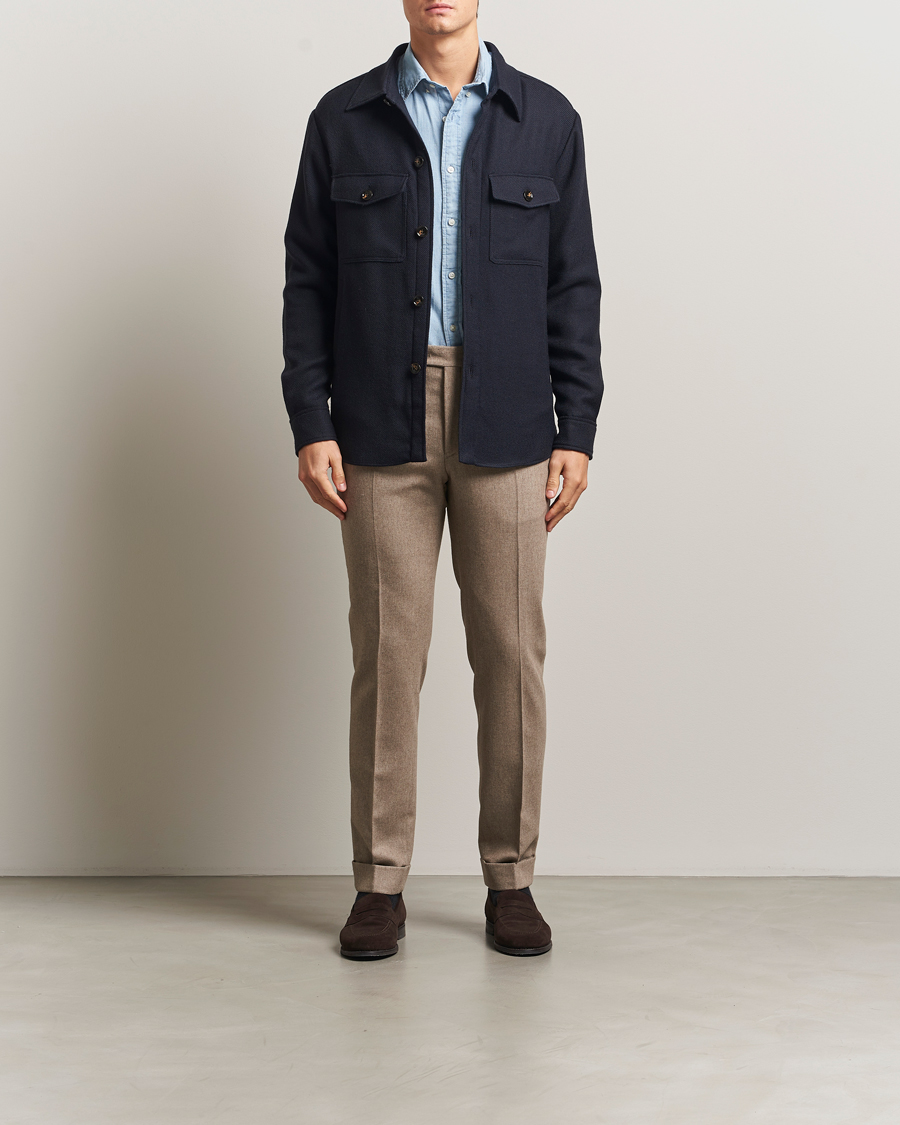 Men | Coats & Jackets | Oscar Jacobson | Maverick Wool Overshirt Navy
