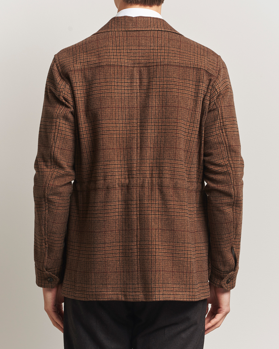 Oscar Jacobson Sirolo Checked Shirt Jacket Brown at CareOfCarl.com