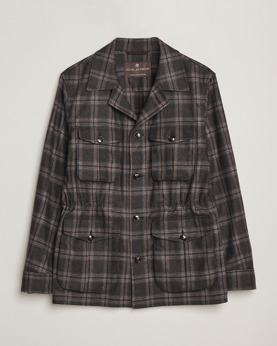 Men | Coats & Jackets | Oscar Jacobson | Sirolo Checked Shirt Jacket Brown/Blue