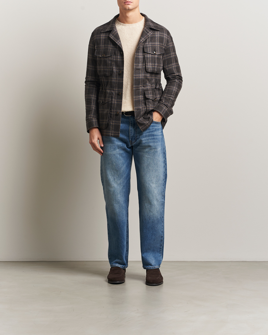 Oscar Jacobson Sirolo Checked Shirt Jacket Brown/Blue at