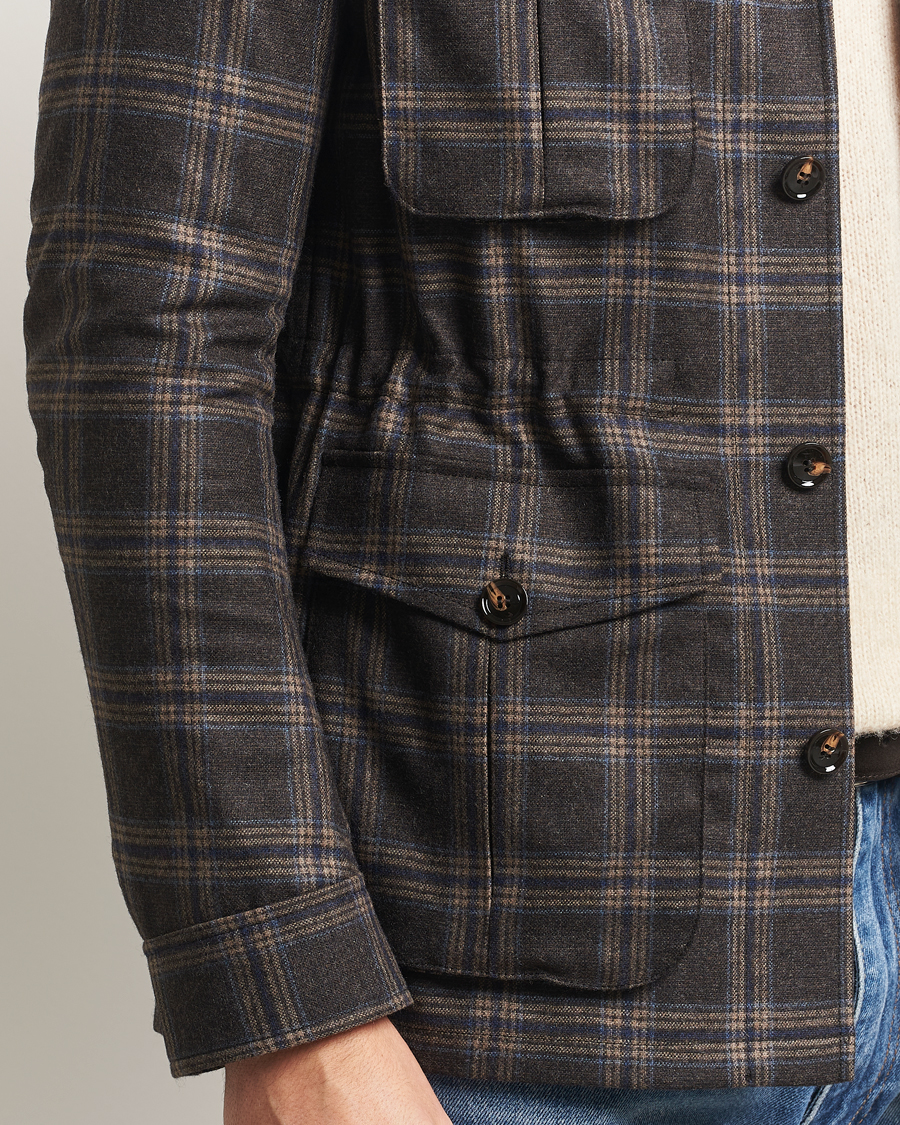 Oscar Jacobson Sirolo Checked Shirt Jacket Brown/Blue at