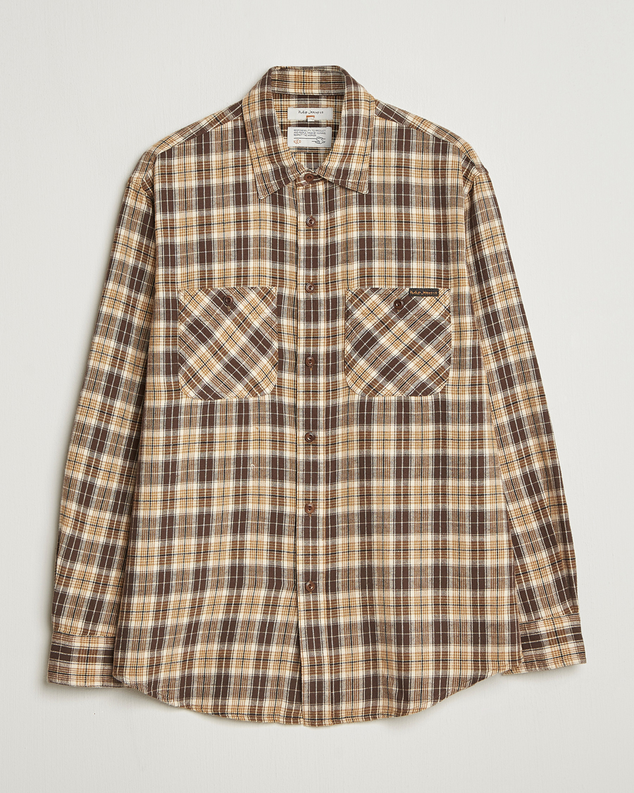 Men | Shirts | Nudie Jeans | Julian Checked Worker Shirt Brown
