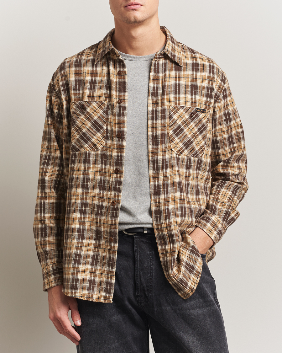 Men | Shirts | Nudie Jeans | Julian Checked Worker Shirt Brown