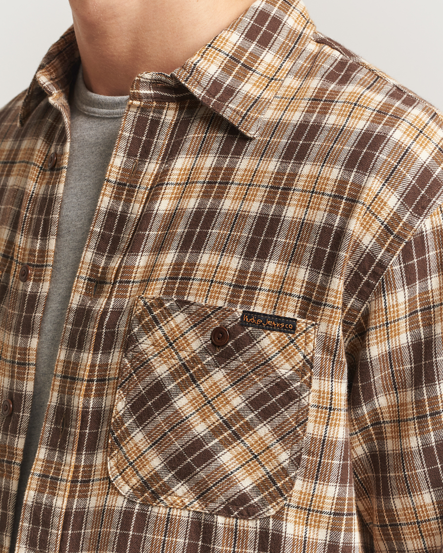 Men | Shirts | Nudie Jeans | Julian Checked Worker Shirt Brown