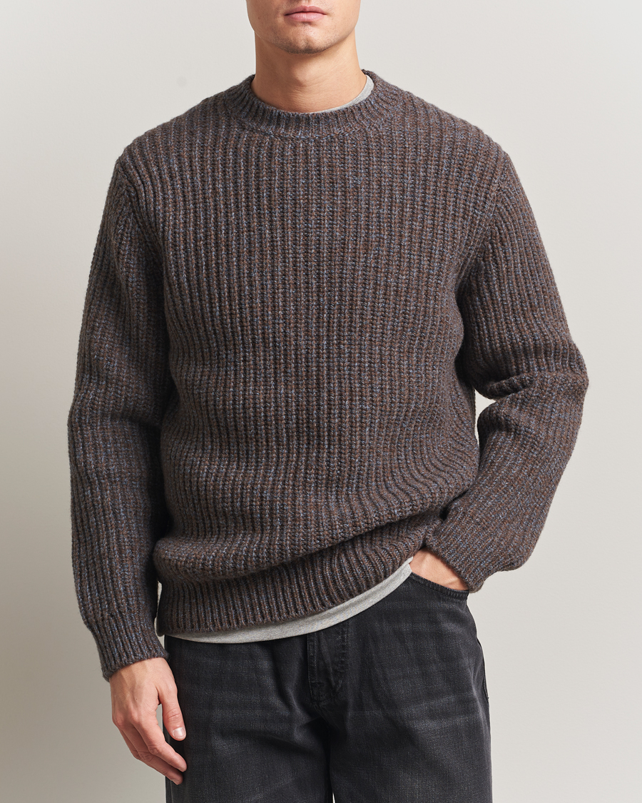 Men | Sweaters & Knitwear | Nudie Jeans | August Chunky Knitted Wool Sweater Brown