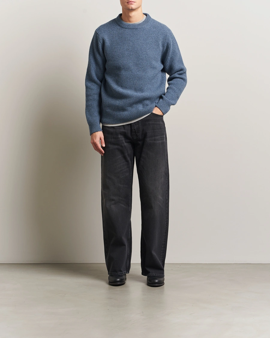 Men | Sweaters & Knitwear | Nudie Jeans | August Wool Rib Knitted Sweater Blue Melange