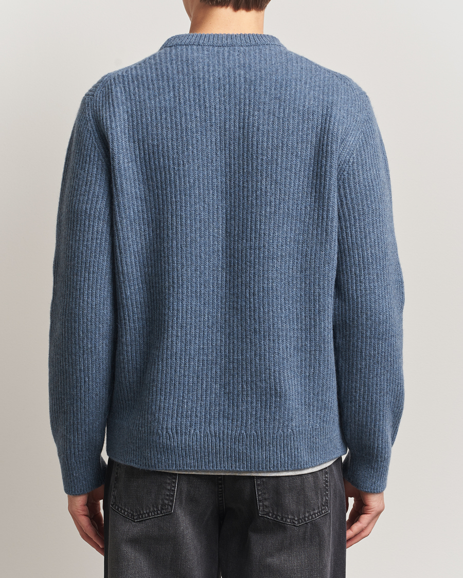 Men | Sweaters & Knitwear | Nudie Jeans | August Wool Rib Knitted Sweater Blue Melange