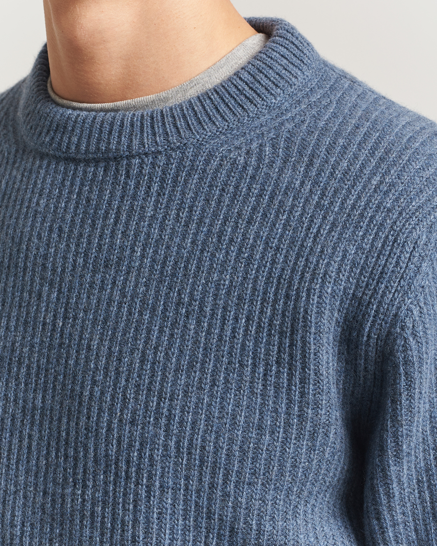 Men | Sweaters & Knitwear | Nudie Jeans | August Wool Rib Knitted Sweater Blue Melange