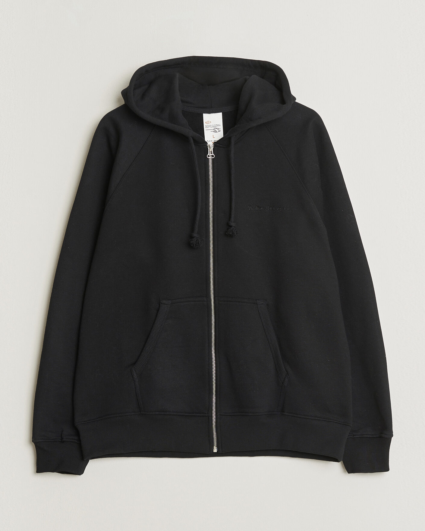 Men | Sweaters & Knitwear | Nudie Jeans | Gunde Logo Full Zip Hoodie Black
