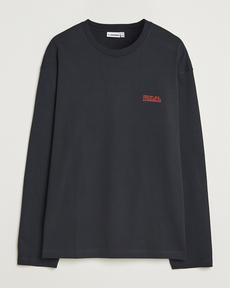 Men | T-Shirts | J.Lindeberg | Walsh Printed Long Sleeve T-Shirt Black