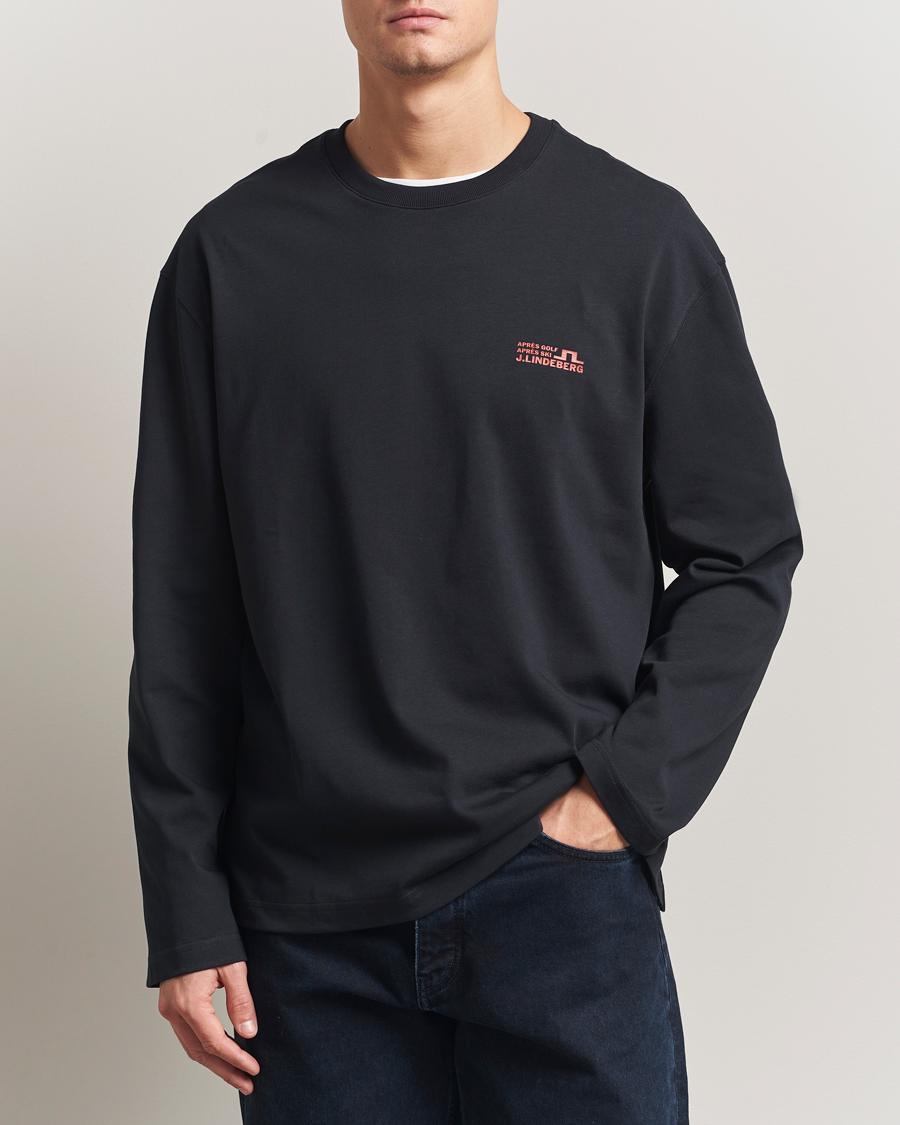 Men | T-Shirts | J.Lindeberg | Walsh Printed Long Sleeve T-Shirt Black