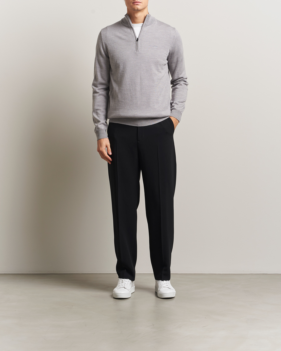 Men | Sweaters & Knitwear | J.Lindeberg | Kiyan Merino Half Zip Medium Grey Melange