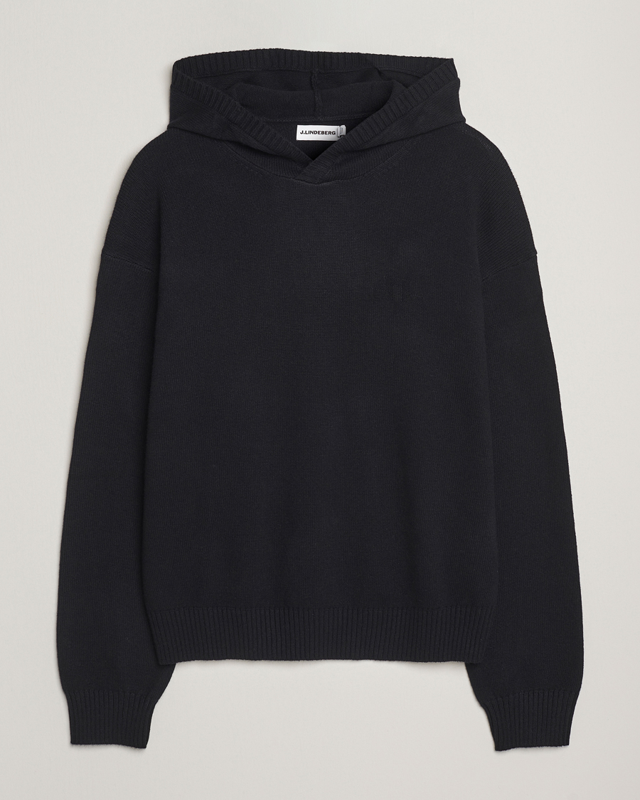 J.Lindeberg Edward Wool Knitted Hoodie Black at CareOfCarl.com