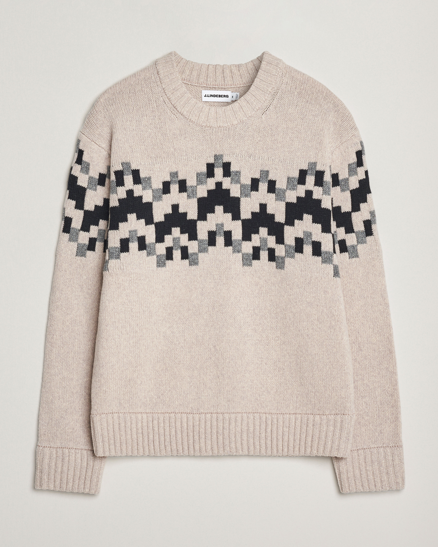 Men | Sweaters & Knitwear | J.Lindeberg | Faris Wool Knitted Fairisle Sweater Moonbeam