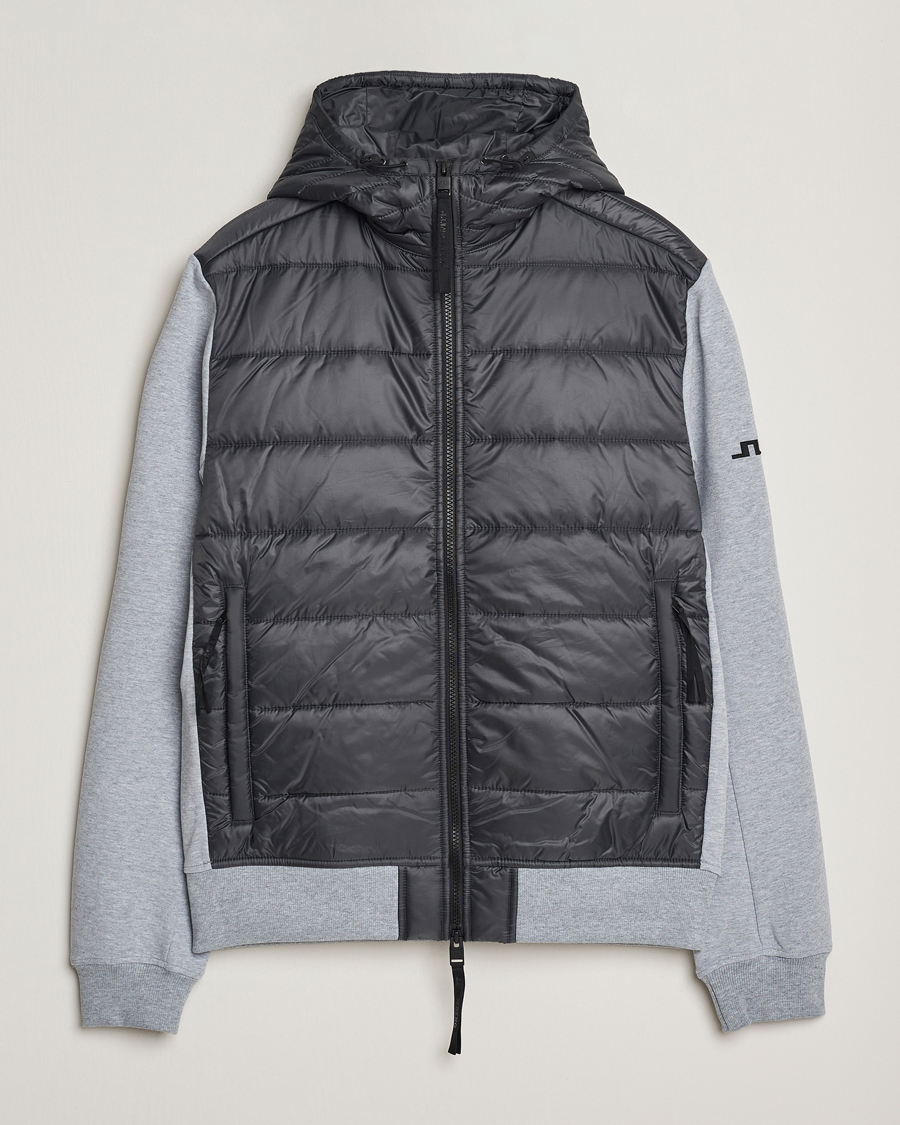 Men | Coats & Jackets | J.Lindeberg | Seth Hybrid Hooded Full Zip Medium Grey Melange