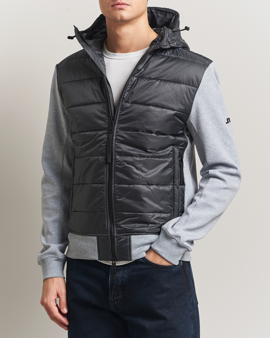 Men | Coats & Jackets | J.Lindeberg | Seth Hybrid Hooded Full Zip Medium Grey Melange