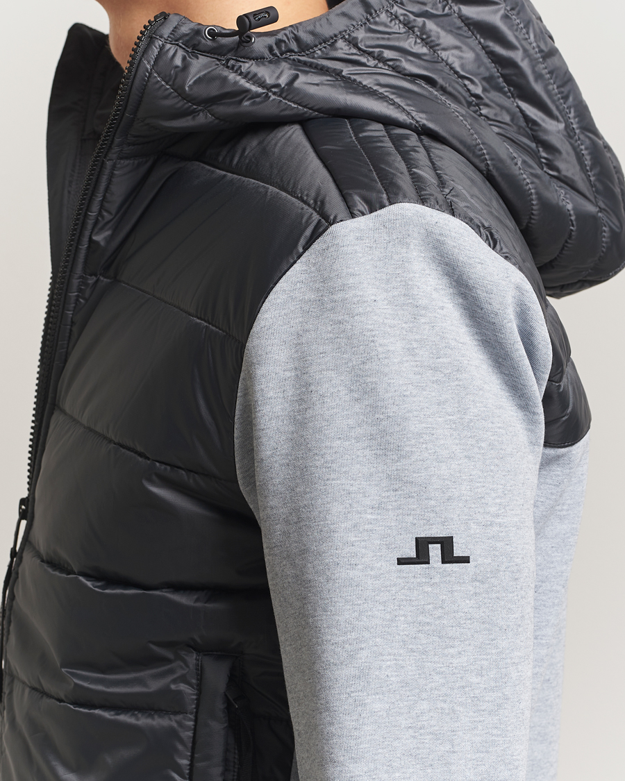 Men | Sweaters & Knitwear | J.Lindeberg | Seth Hybrid Hooded Full Zip Medium Grey Melange