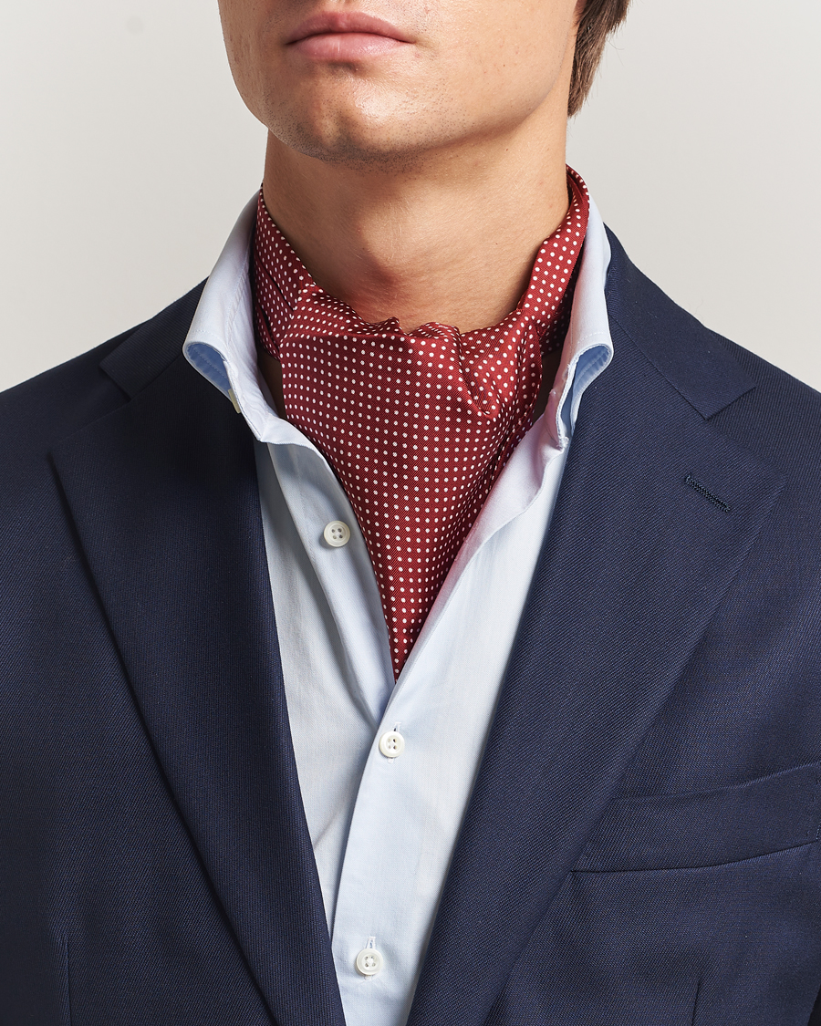 Men | Dress Scarves | Amanda Christensen | Silk Twill Micro Dot Ascot Wine Red