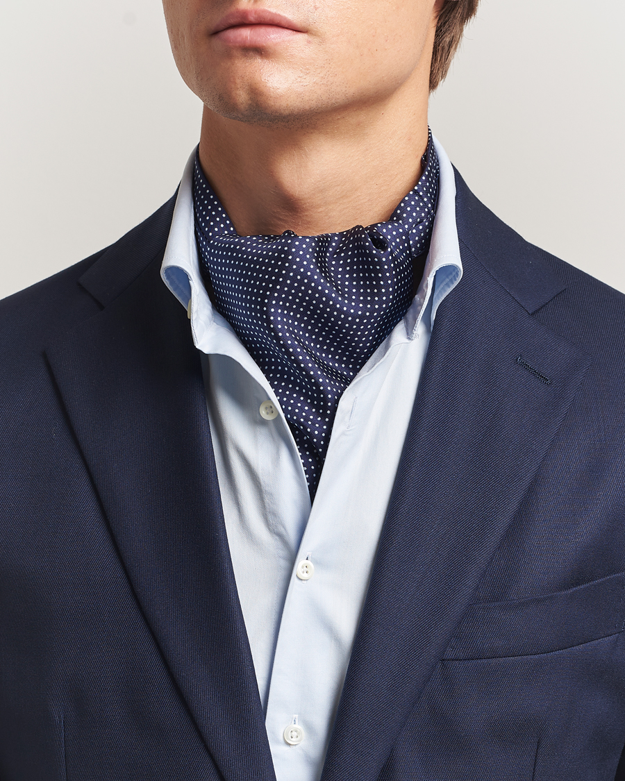 Men | Dress Scarves | Amanda Christensen | Silk Twill Micro Dot Ascot Navy