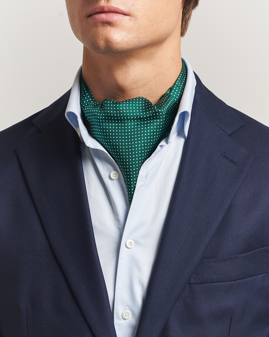 Men | Dress Scarves | Amanda Christensen | Silk Twill Micro Dot Ascot Bottle Green