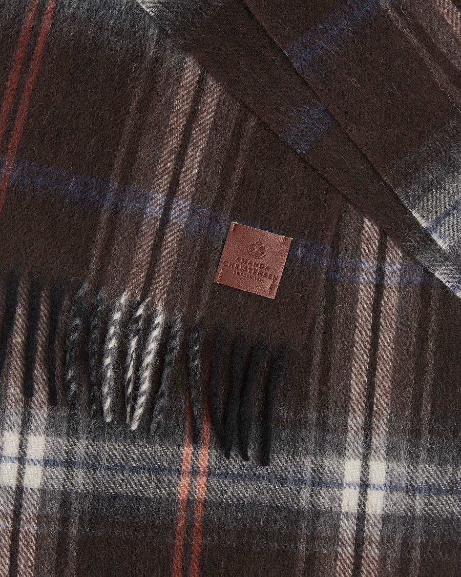 Men | Scarves | Amanda Christensen | Wool Checked Scarf Brown