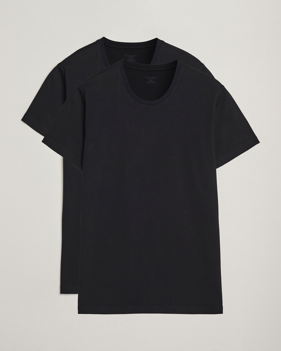 Men | T-Shirts | Falke | 2-Pack Cotton Crew Neck T-Shirt Black