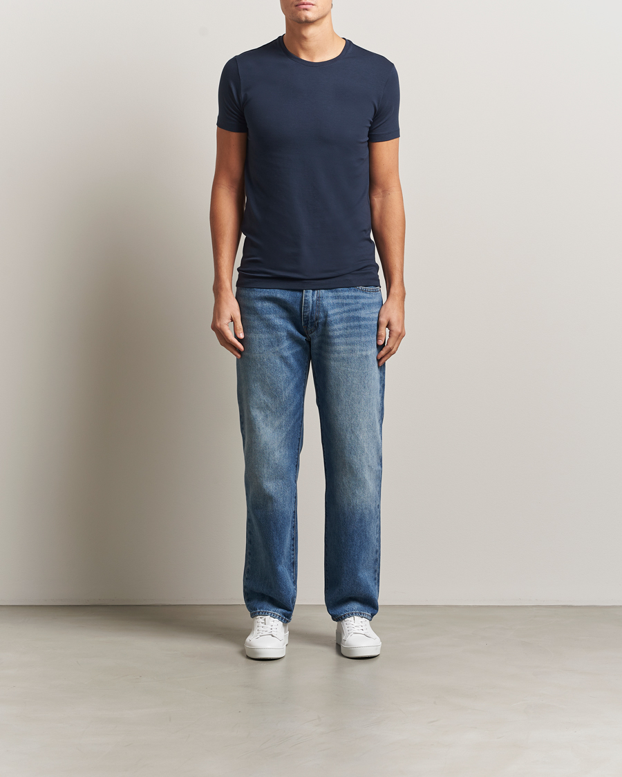 Men | T-Shirts | Falke | 2-Pack Cotton Crew Neck T-Shirt Midnight
