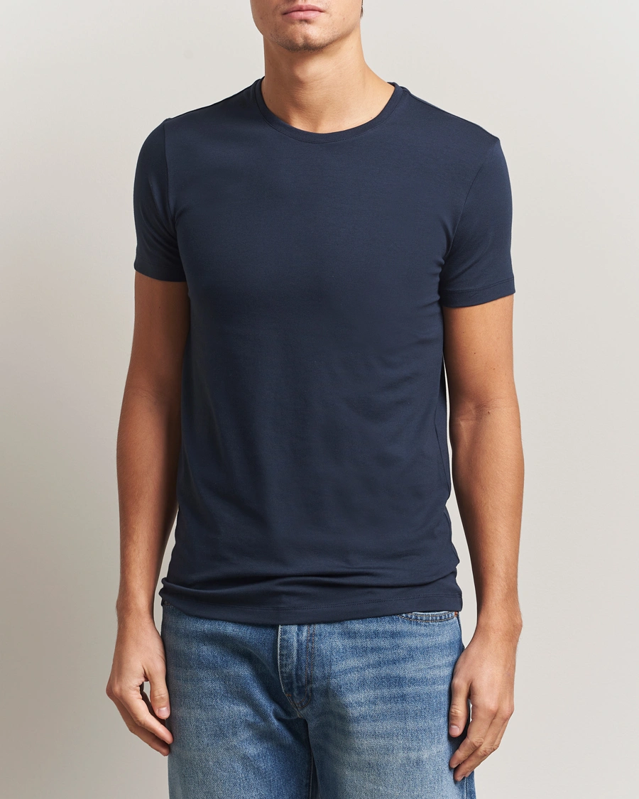 Men | T-Shirts | Falke | 2-Pack Cotton Crew Neck T-Shirt Midnight