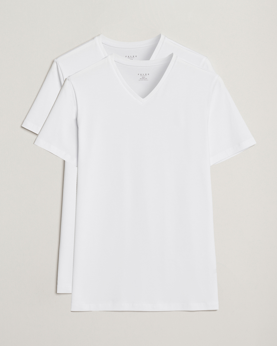 Men | T-Shirts | Falke | 2-Pack Cotton V-Neck T-Shirt White