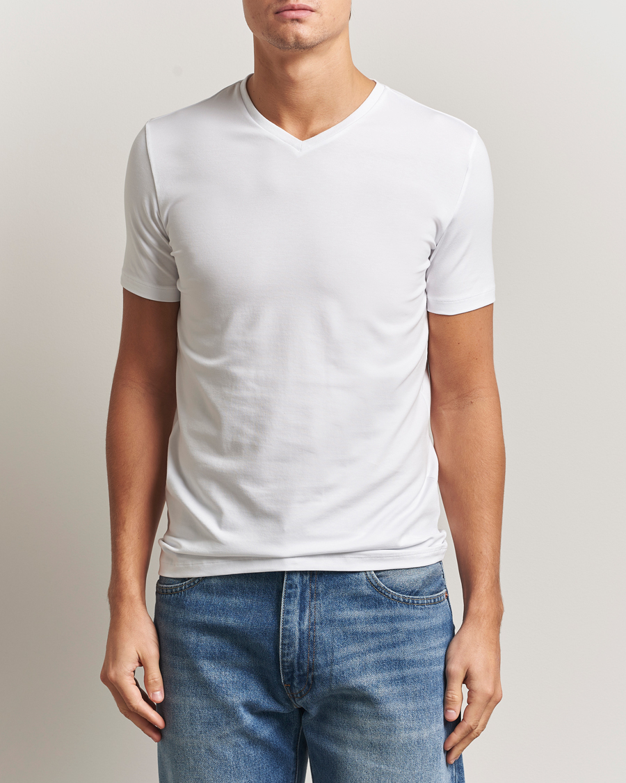 Men | T-Shirts | Falke | 2-Pack Cotton V-Neck T-Shirt White