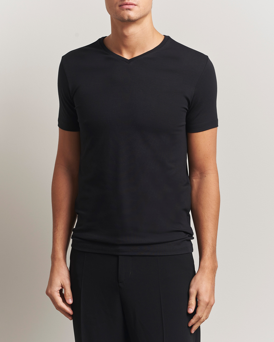Men | T-Shirts | Falke | 2-Pack Cotton V-Neck T-Shirt Black