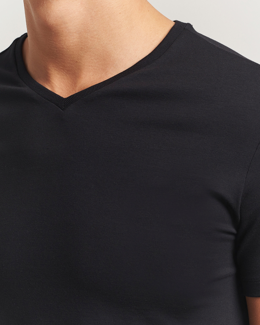 Men | T-Shirts | Falke | 2-Pack Cotton V-Neck T-Shirt Black