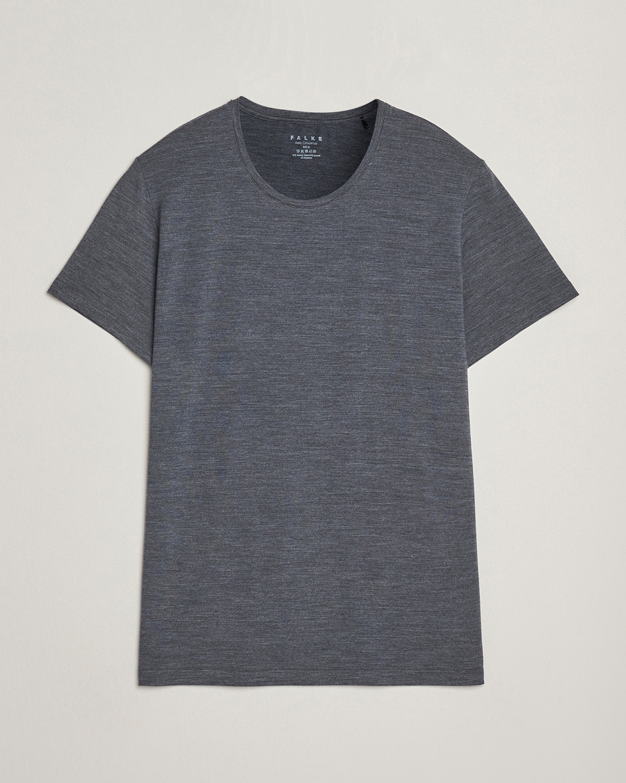 Men | T-Shirts | Falke | Clima Wool Crew Neck T-Shirt Dark Grey Heather