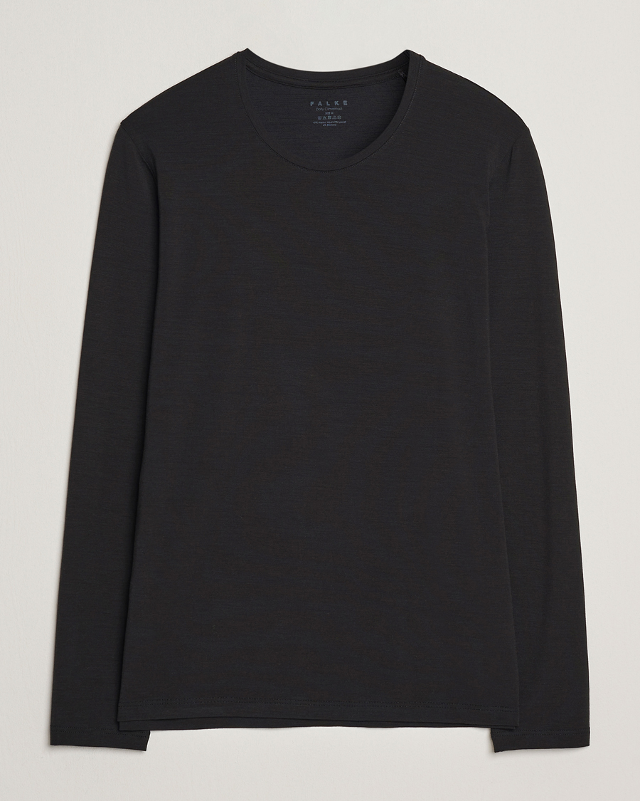Men | T-Shirts | Falke | Clima Wool Wool Long Sleeve T-Shirt Black