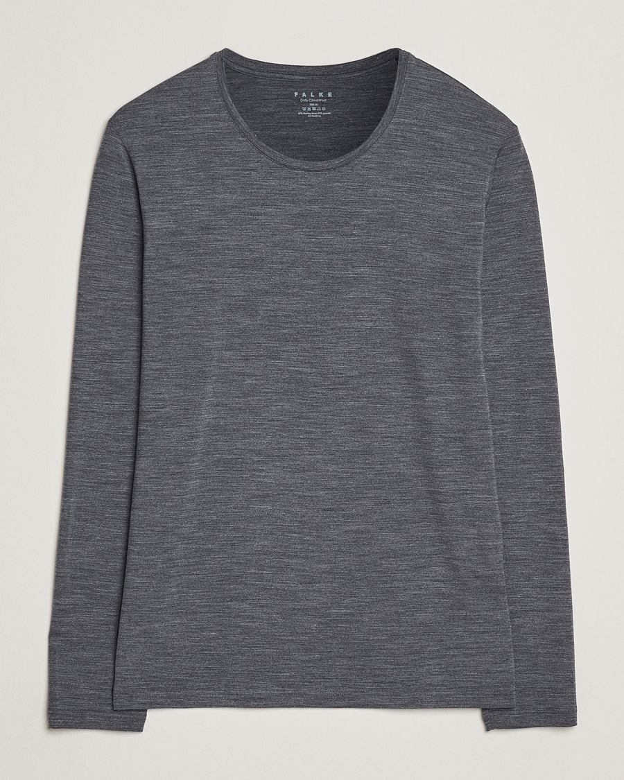 Men | T-Shirts | Falke | Clima Wool Wool Long Sleeve T-Shirt Dark Grey Heather