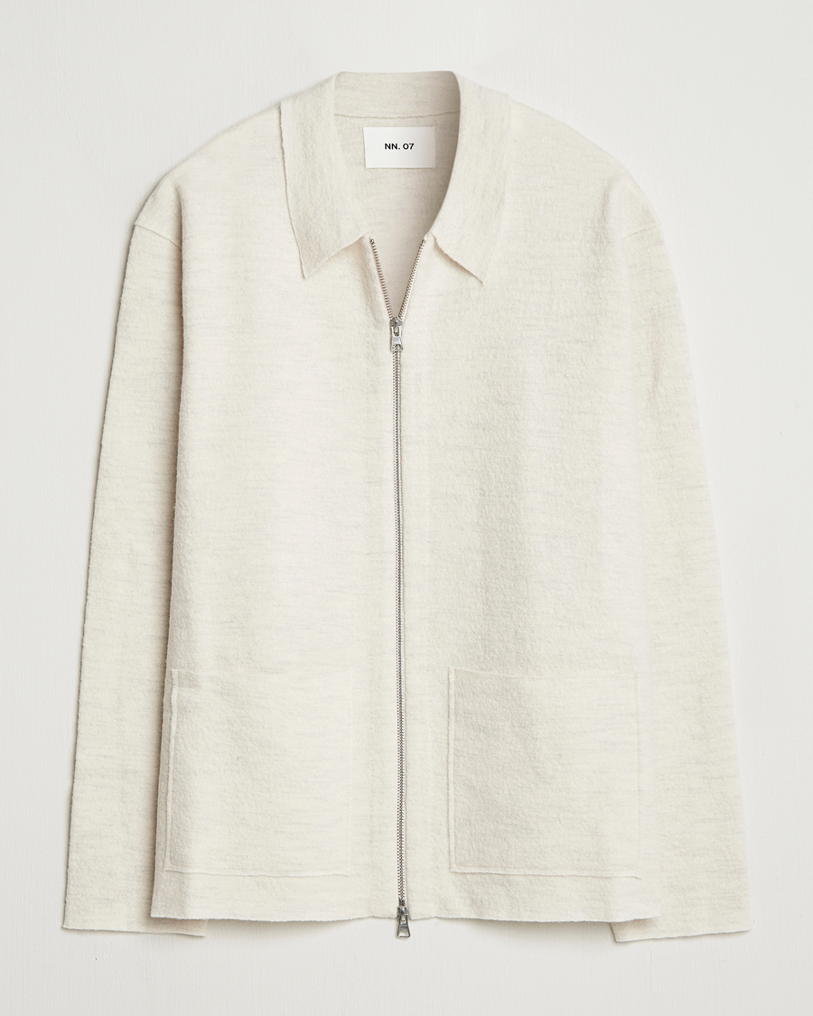 Men | Sweaters & Knitwear | NN07 | Jonas Boiled Wool Full Zip Ivory