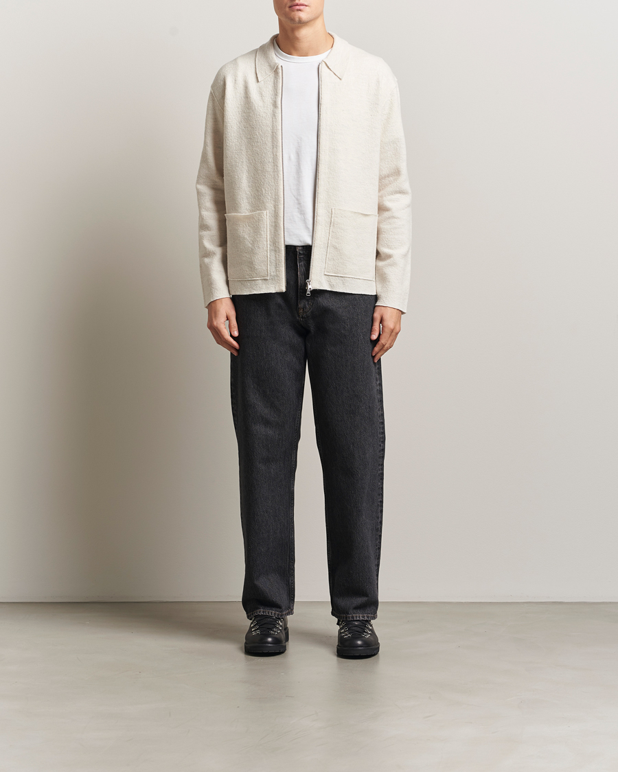 NN07 Jonas Boiled Wool Full Zip Ivory at CareOfCarl.com