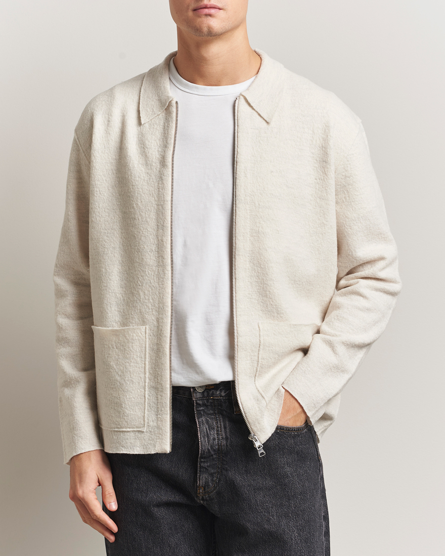 NN07 Jonas Boiled Wool Full Zip Ivory at CareOfCarl.com