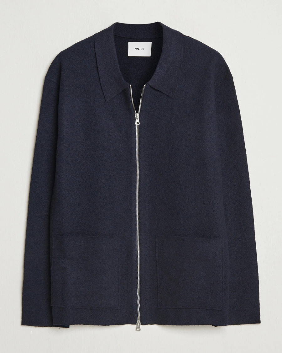 Men | Sweaters & Knitwear | NN07 | Jonas Boiled Wool Full Zip Navy Blue