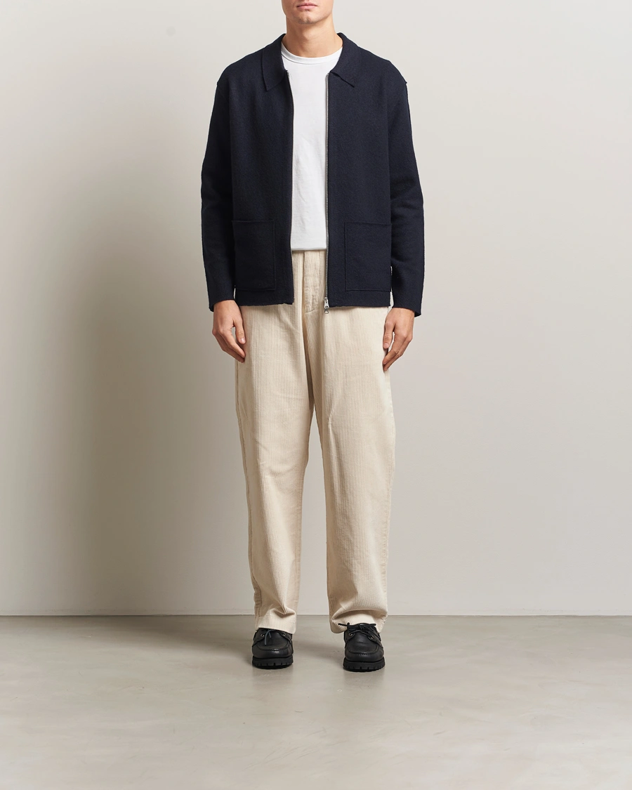 Men | Sweaters & Knitwear | NN07 | Jonas Boiled Wool Full Zip Navy Blue