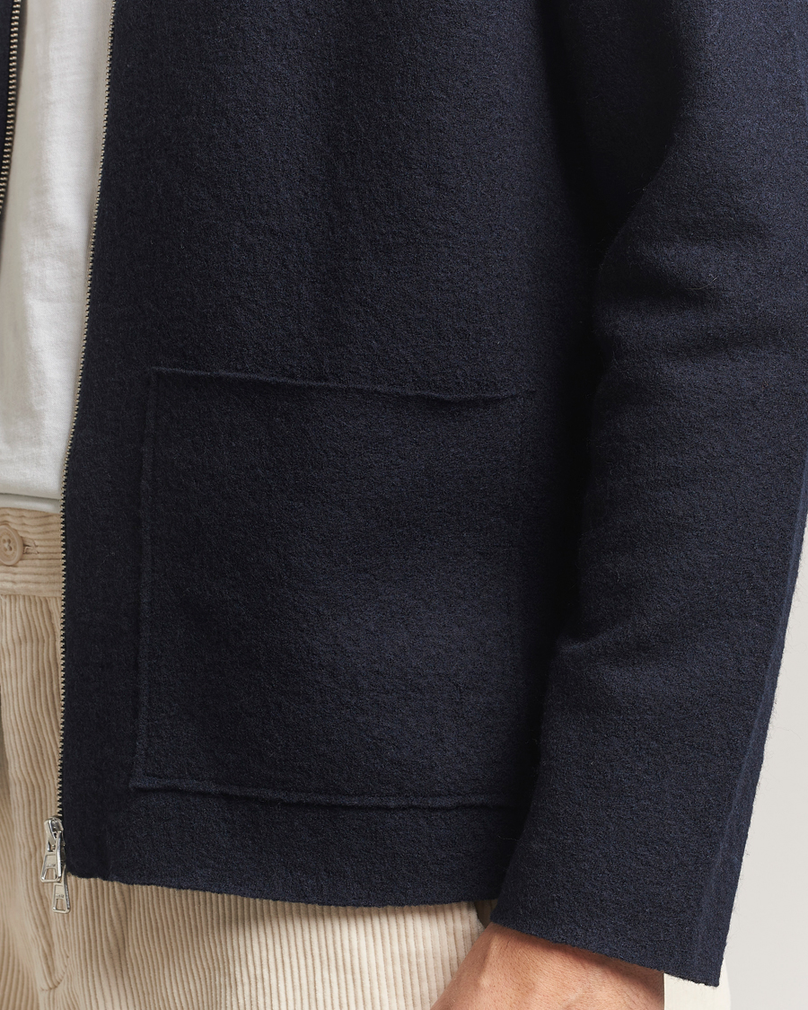 Men | Sweaters & Knitwear | NN07 | Jonas Boiled Wool Full Zip Navy Blue