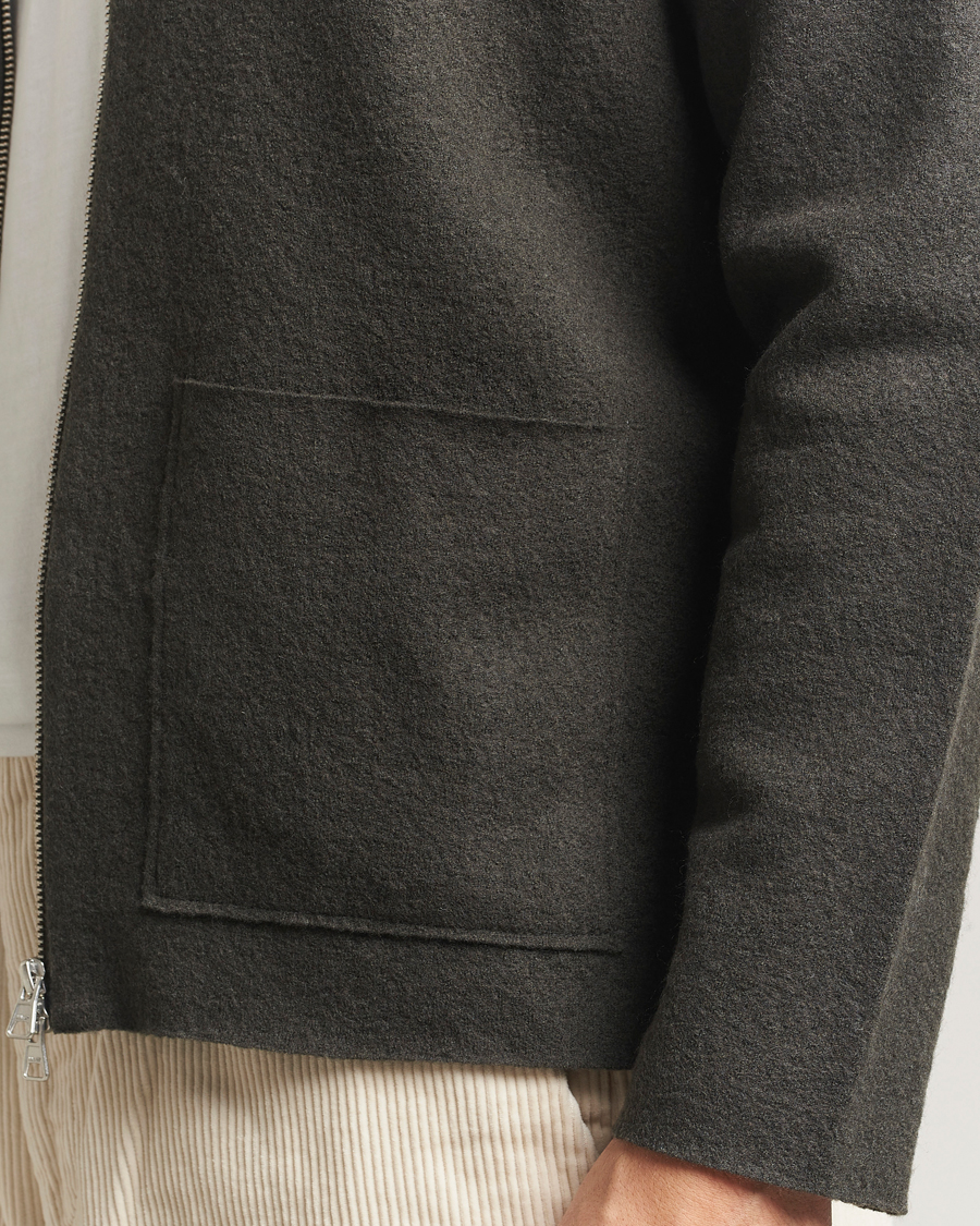 Men | Sweaters & Knitwear | NN07 | Jonas Boiled Wool Full Zip Dark Army