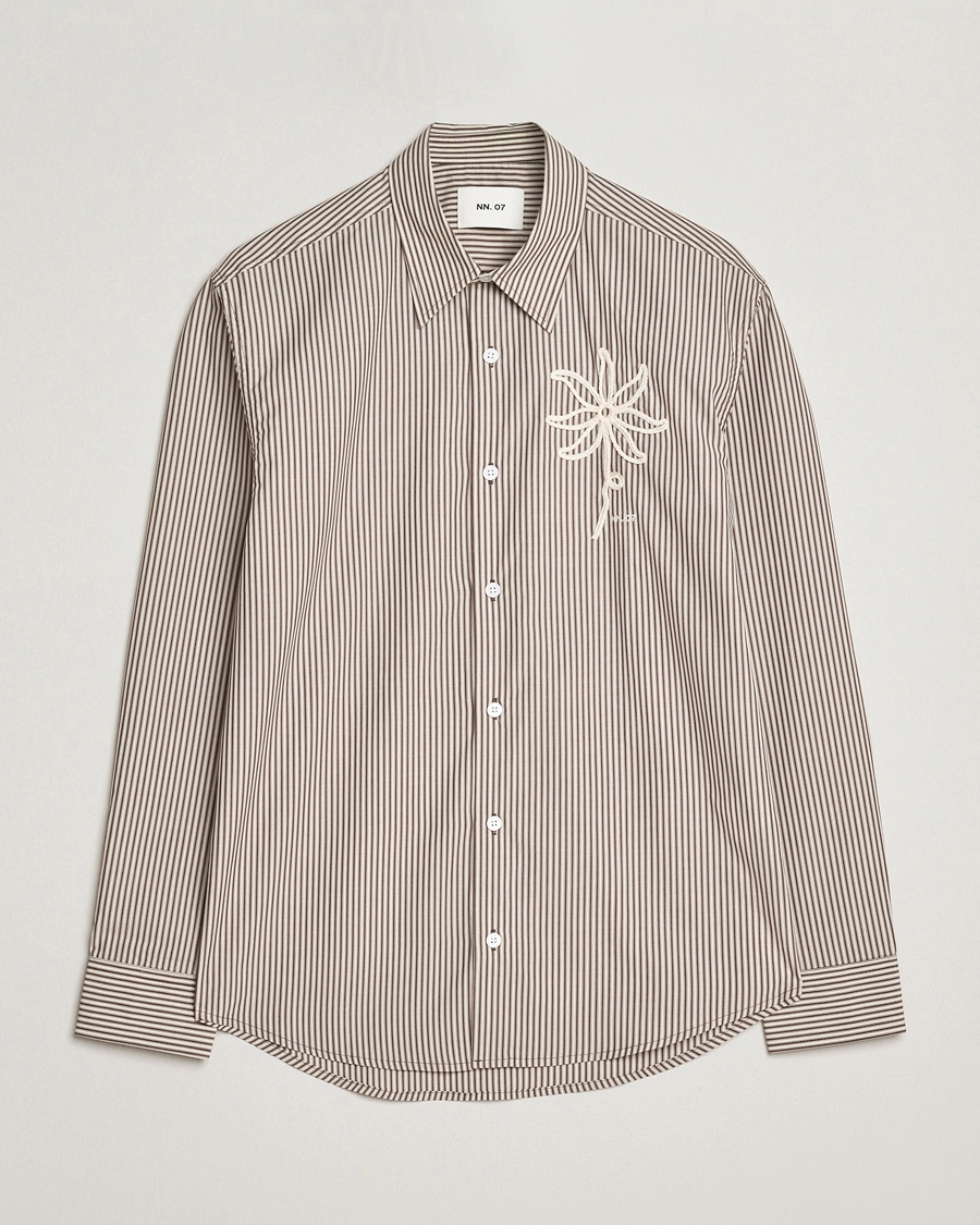 Men |  | NN07 | Quinsy Striped Embroidered Shirt Brown