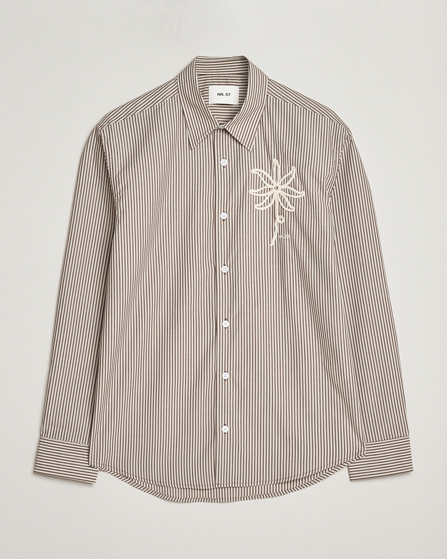 Men | Shirts | NN07 | Quinsy Striped Embroidered Shirt Brown